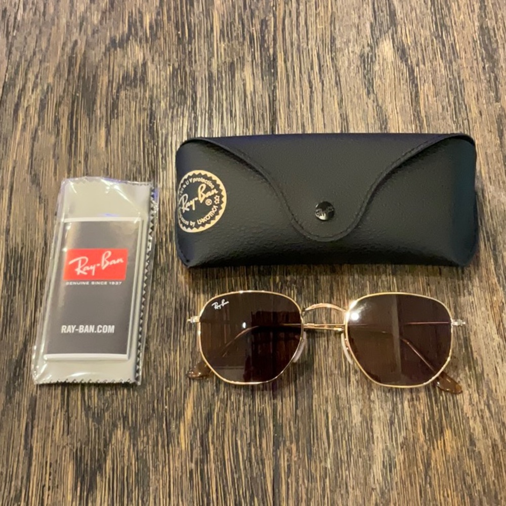 Ray-Ban Gold and Brown Aviator Sunglasses